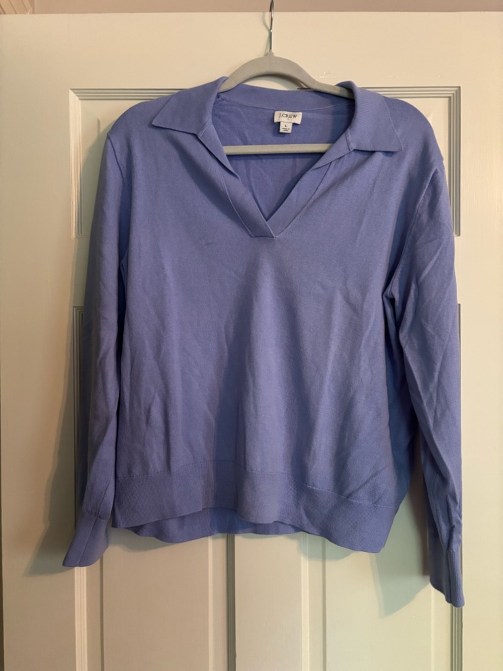 J. Crew Lavender V-Neck Collared Knit Sweater L